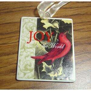 JOY TO THE WORLD CERAMIC ORNAMENT WITH RED BIRD-3" X 3.5"-UNBRANDED
